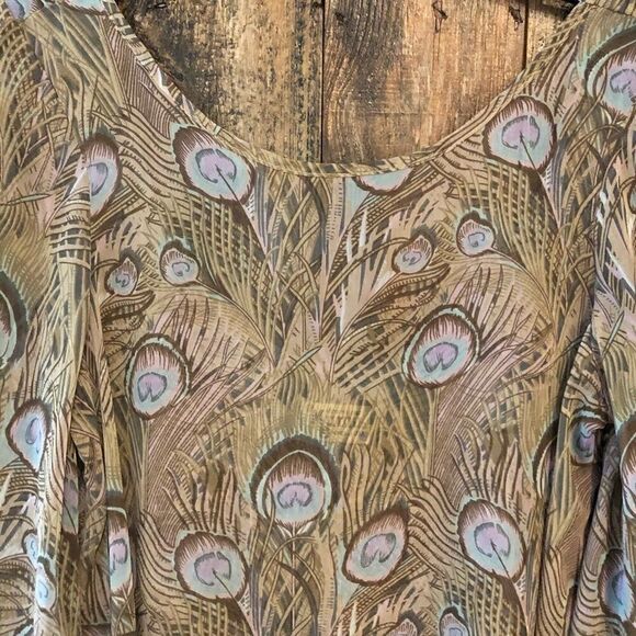 Show Me Your Mumu S BOHO Sheer Beige Graphic Peacock Flowy Design Poncho - Picture 7 of 8